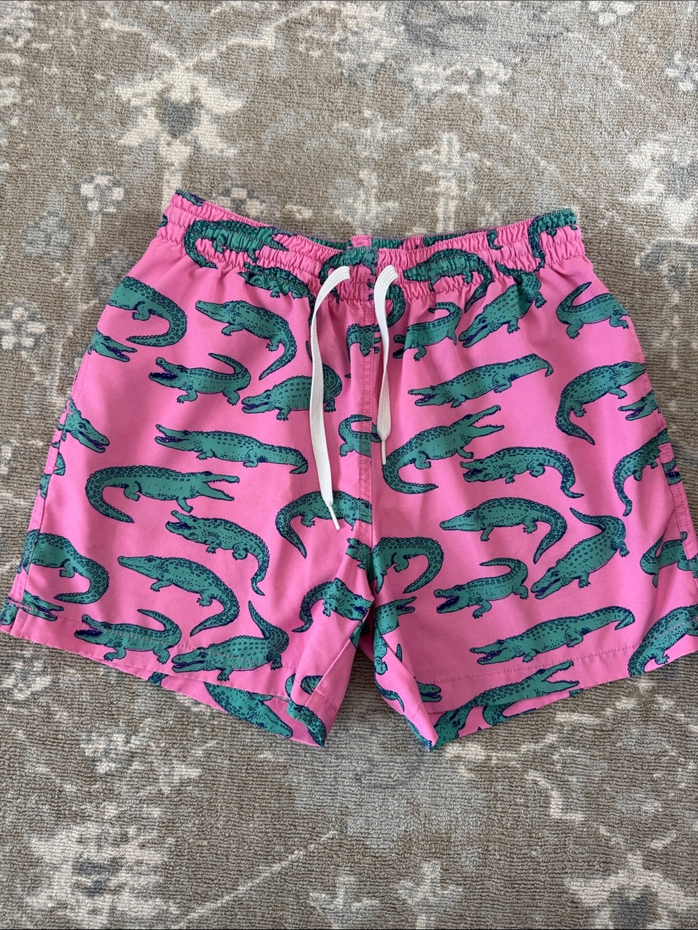 chubbies Pink Swim Trunks with Green Alligator Print